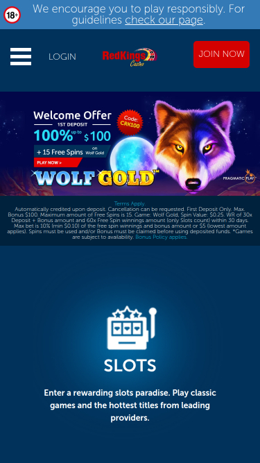 Casino RedKings Mobile Homepage