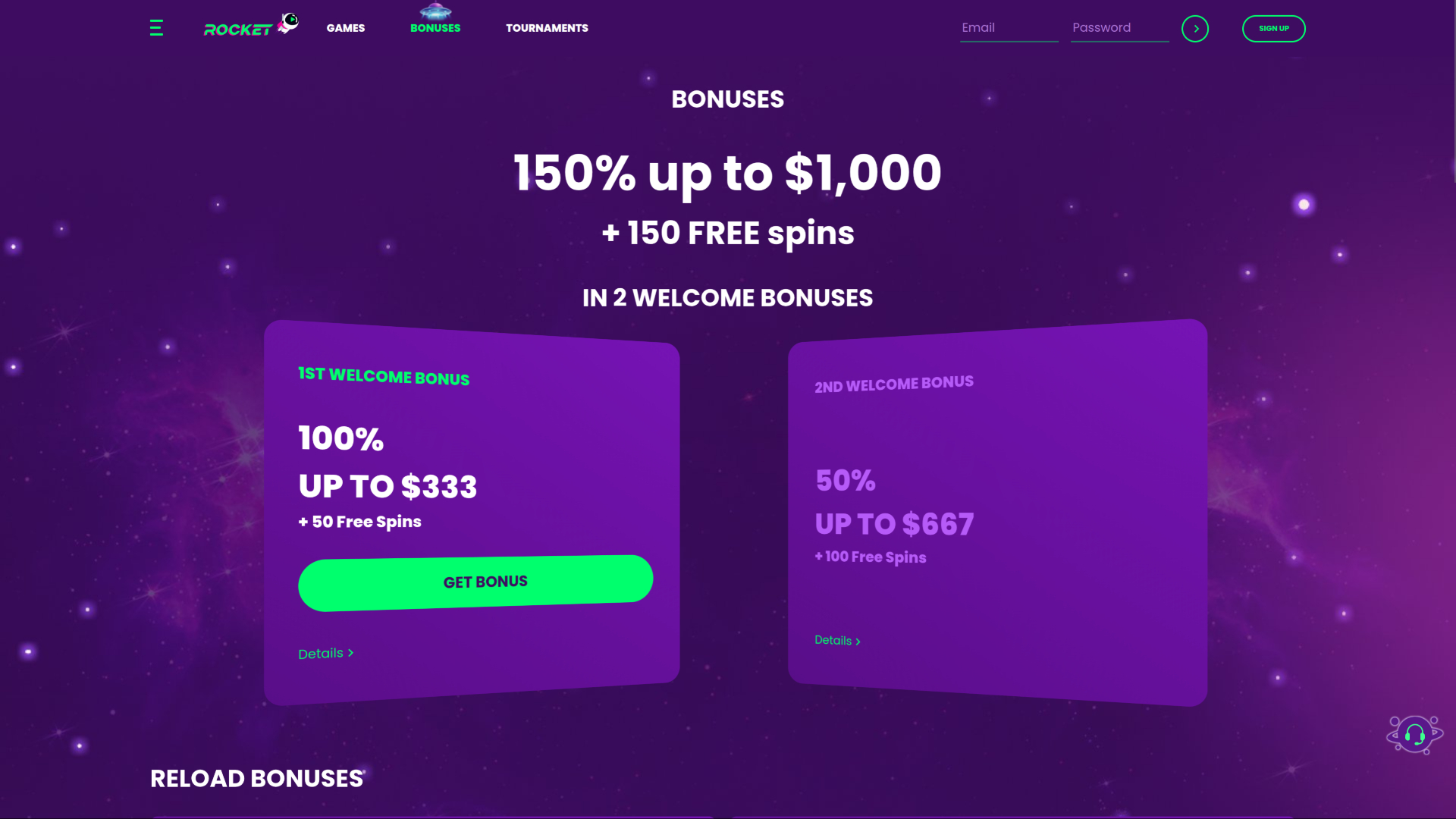 Promotions de Casino Rocket sur ordinateur