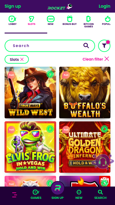 Jeux mobiles de Casino Rocket