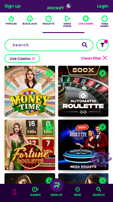 Croupier en direct mobile de Casino Rocket