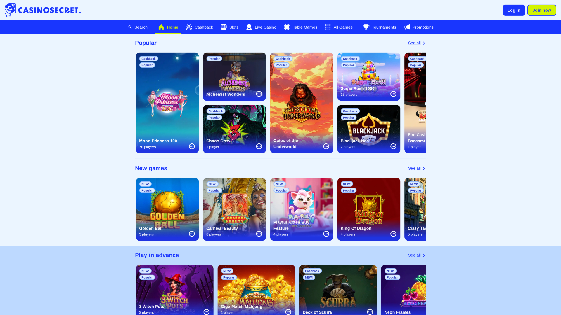 Casino Secret Desktop Homepage