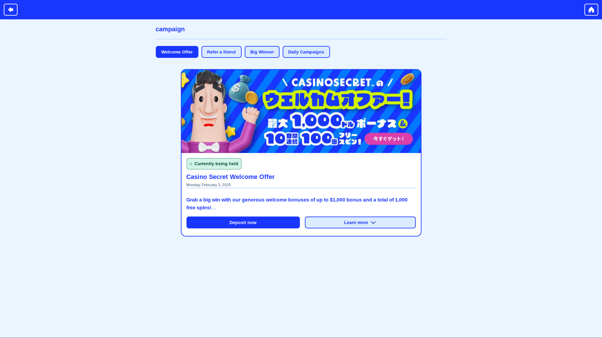 Casino Secret Desktop Promotions