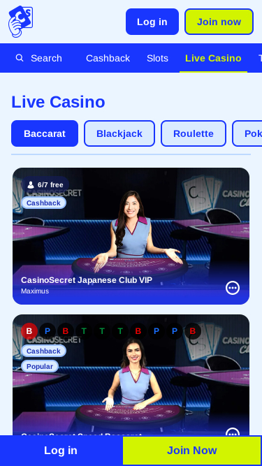 Casino Secret Mobile Live Dealer