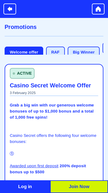 Casino Secret Mobile Promotions