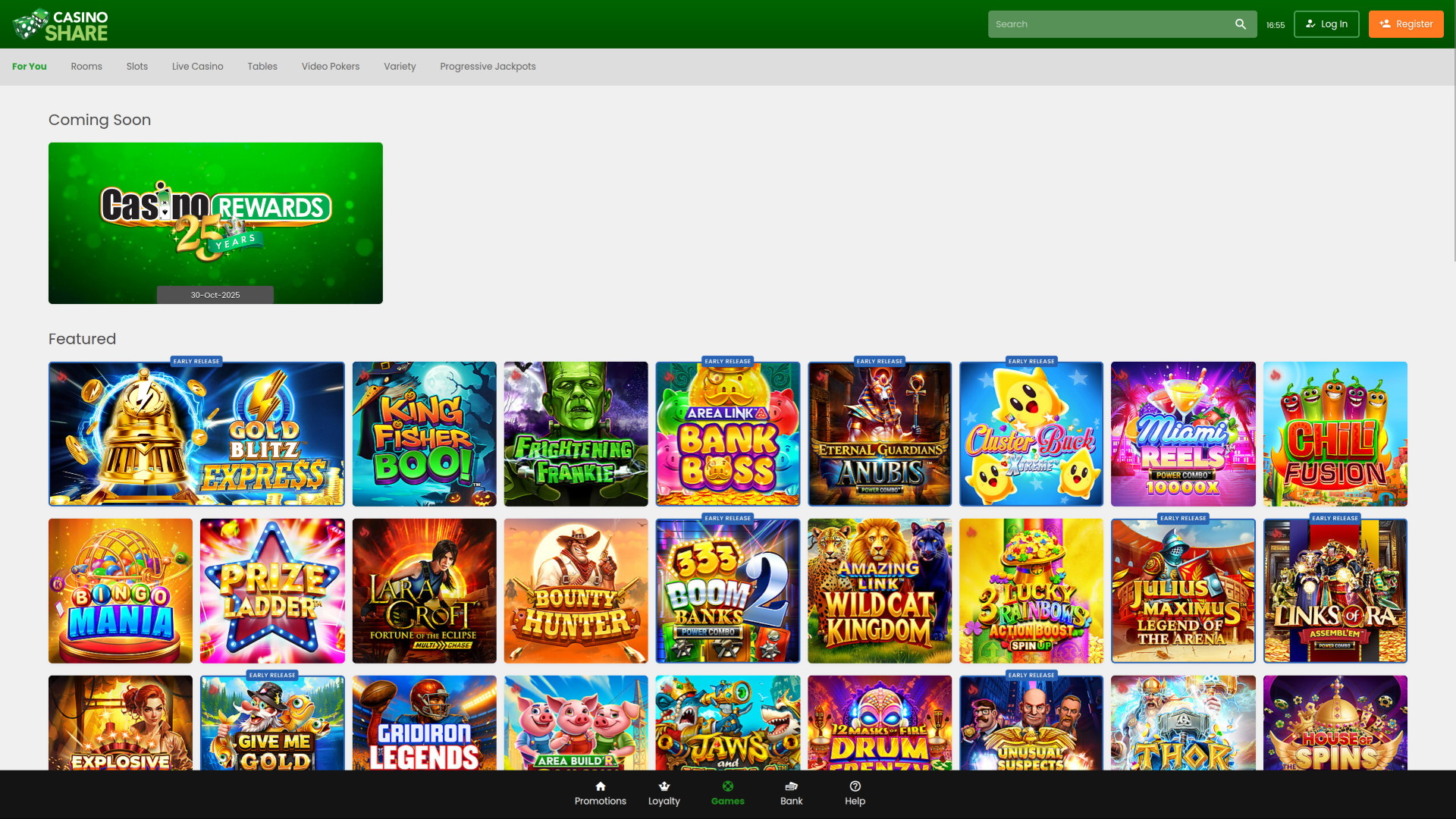 Page d'accueil de Casino Share pour ordinateur de bureau