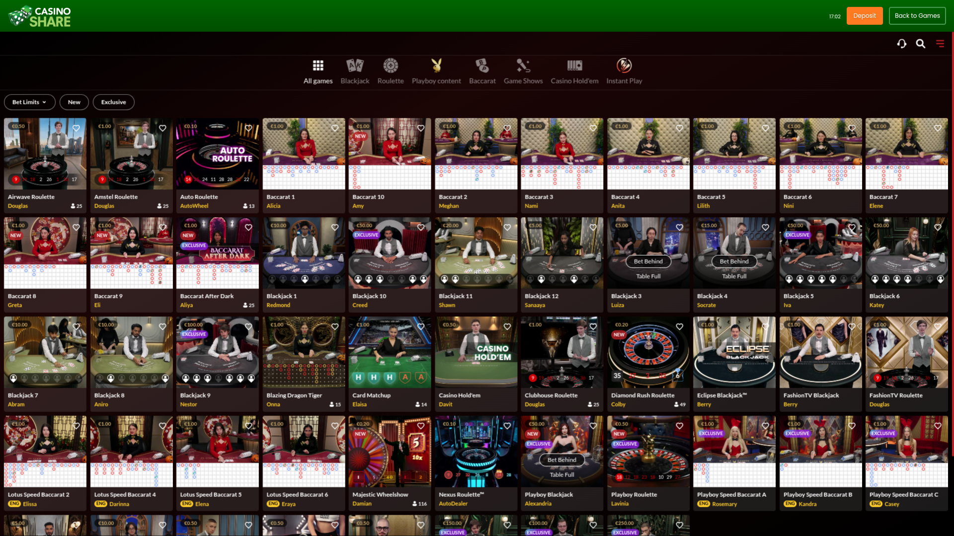 Croupier en direct de Casino Share pour ordinateur de bureau