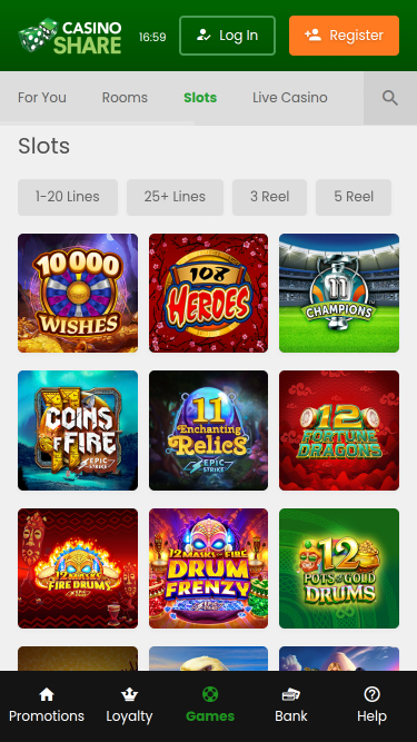 Jeux mobiles de Casino Share