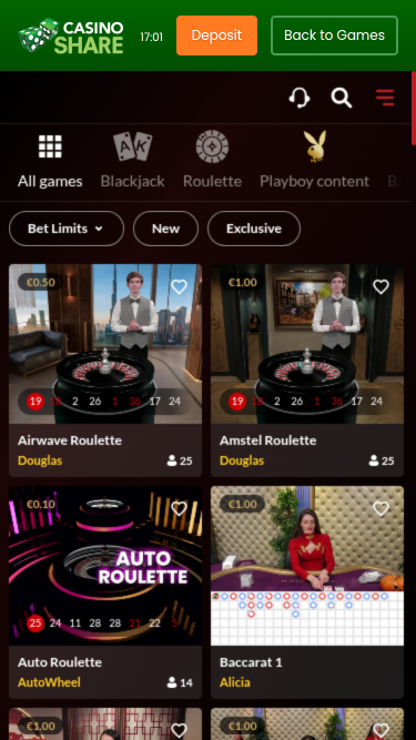 Croupier en direct mobile de Casino Share