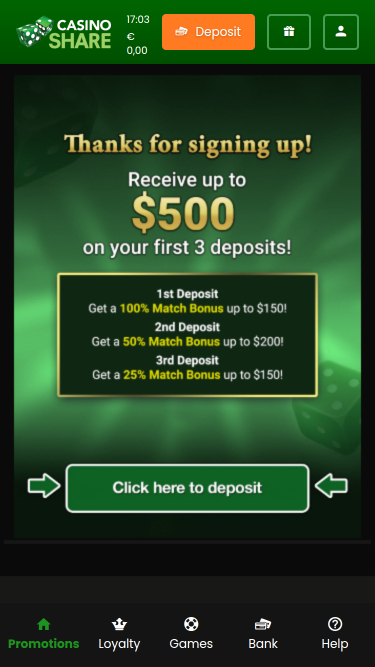 Promotions mobiles de Casino Share