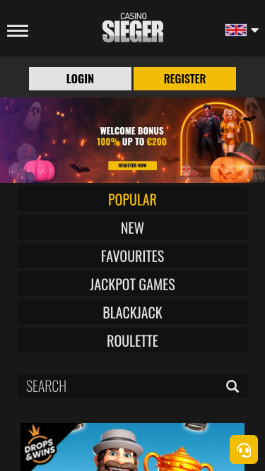 Page d’accueil mobile de Casino Sieger