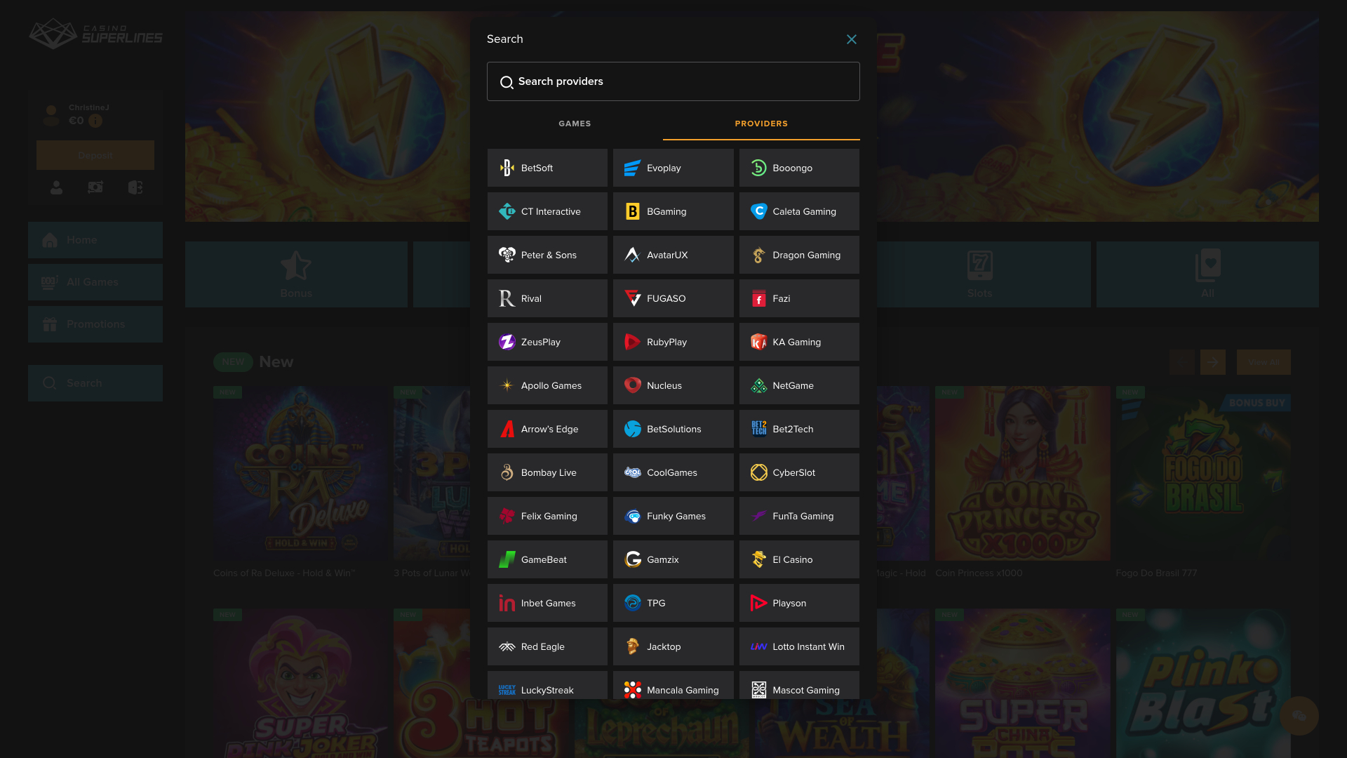 Développeurs de jeux de Casino Superlines sur ordinateur