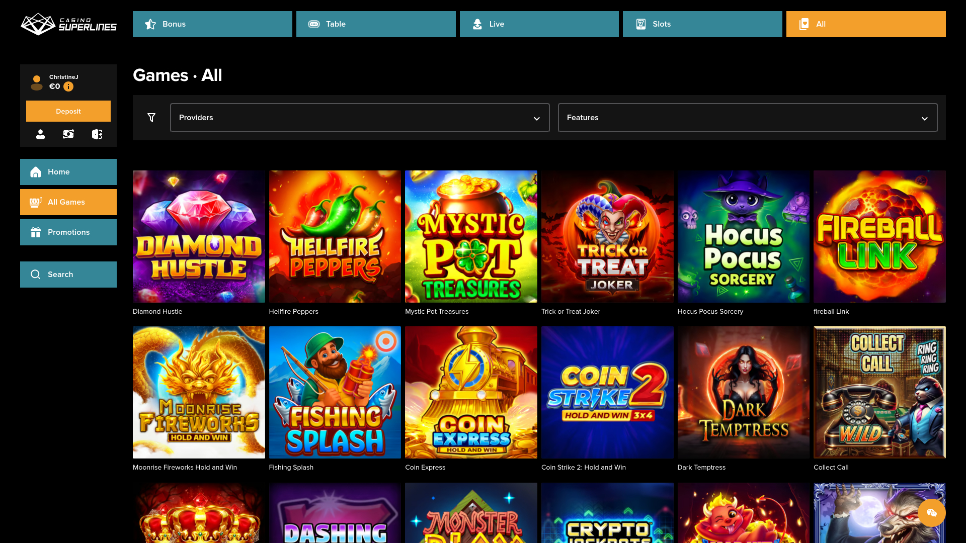 Jeux de Casino Superlines sur ordinateur