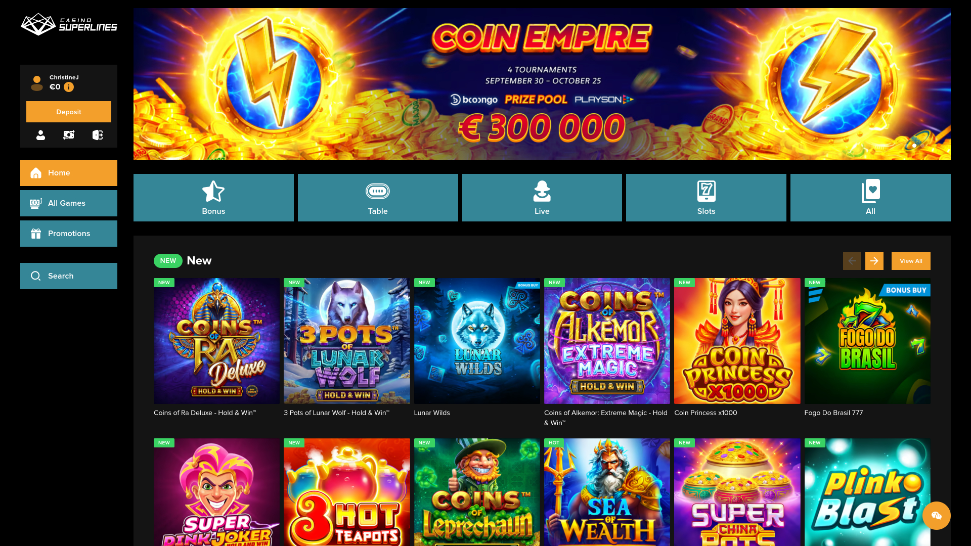 Page d’accueil de Casino Superlines sur ordinateur
