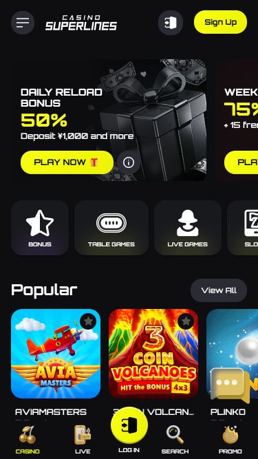Casino Superlines Mobile Homepage