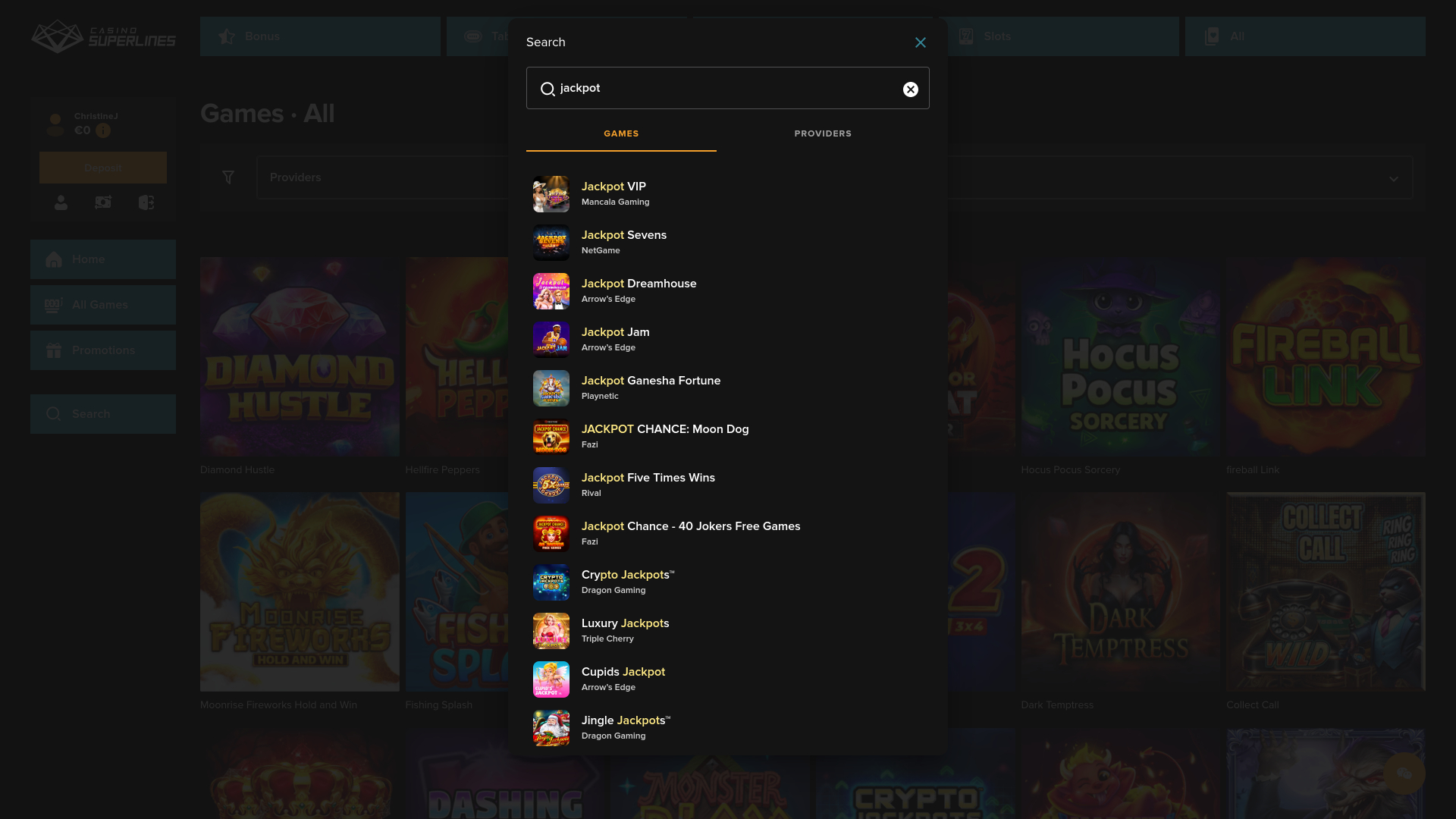 Jackpot de Casino Superlines sur ordinateur