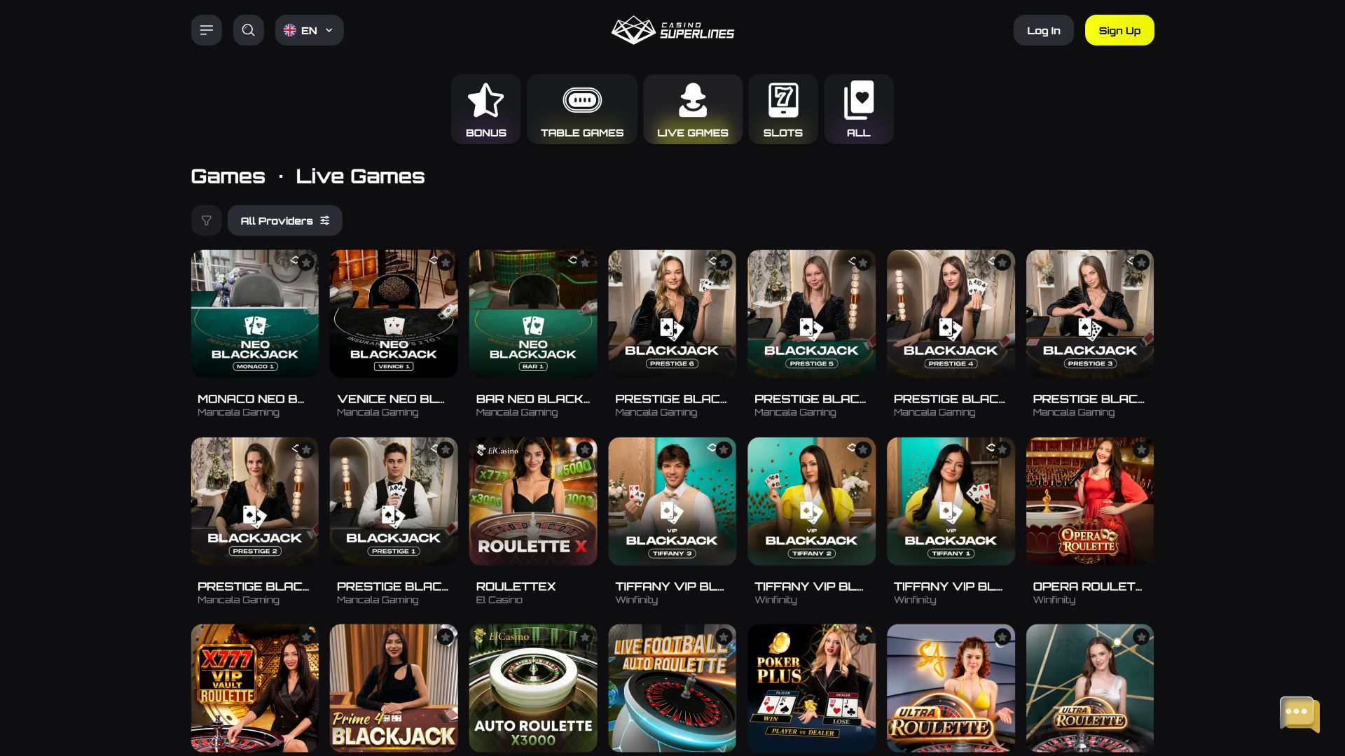 Live-Dealer auf dem Desktop von Casino Superlines