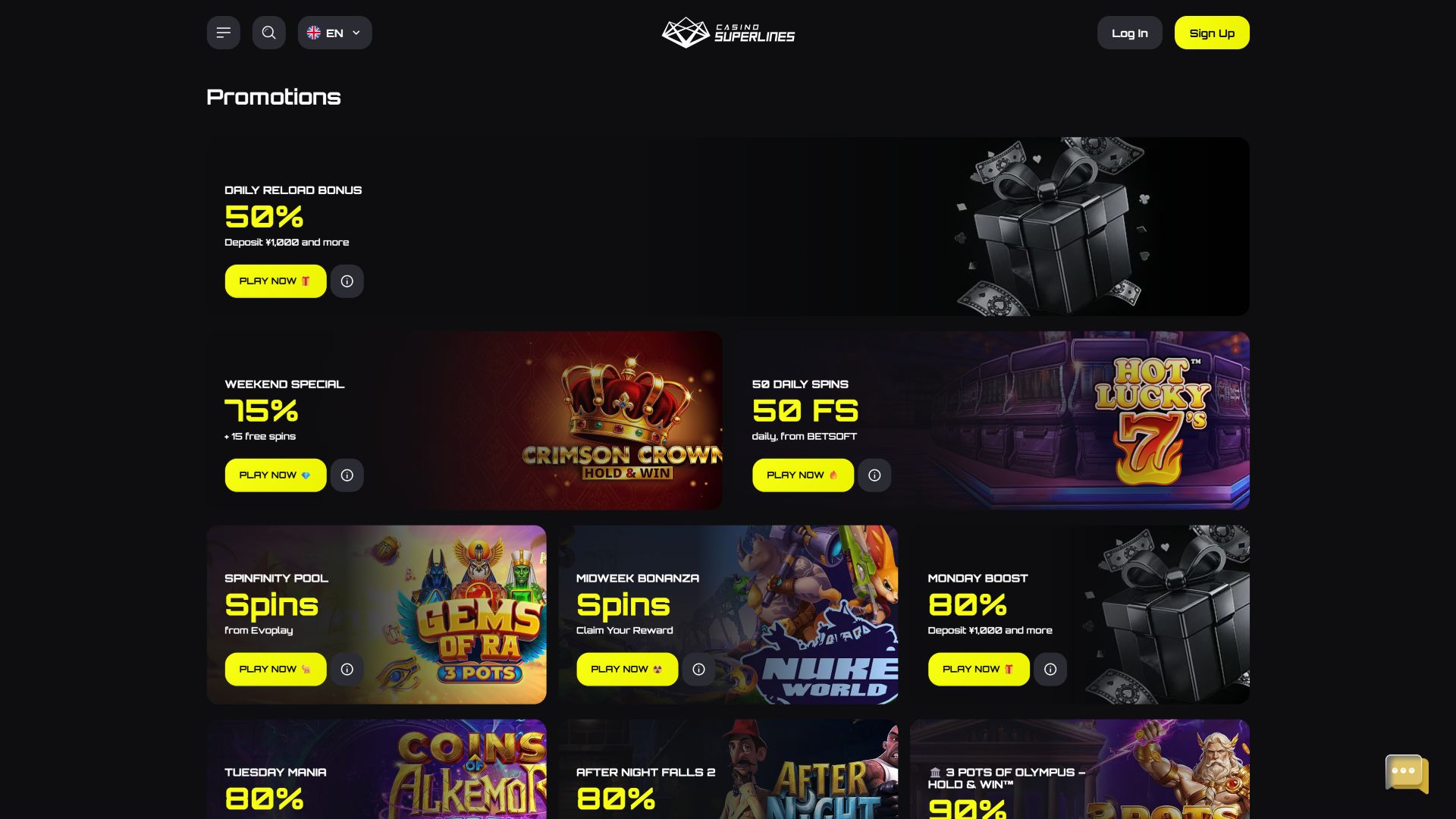 Casino Superlines Desktop-Aktionen
