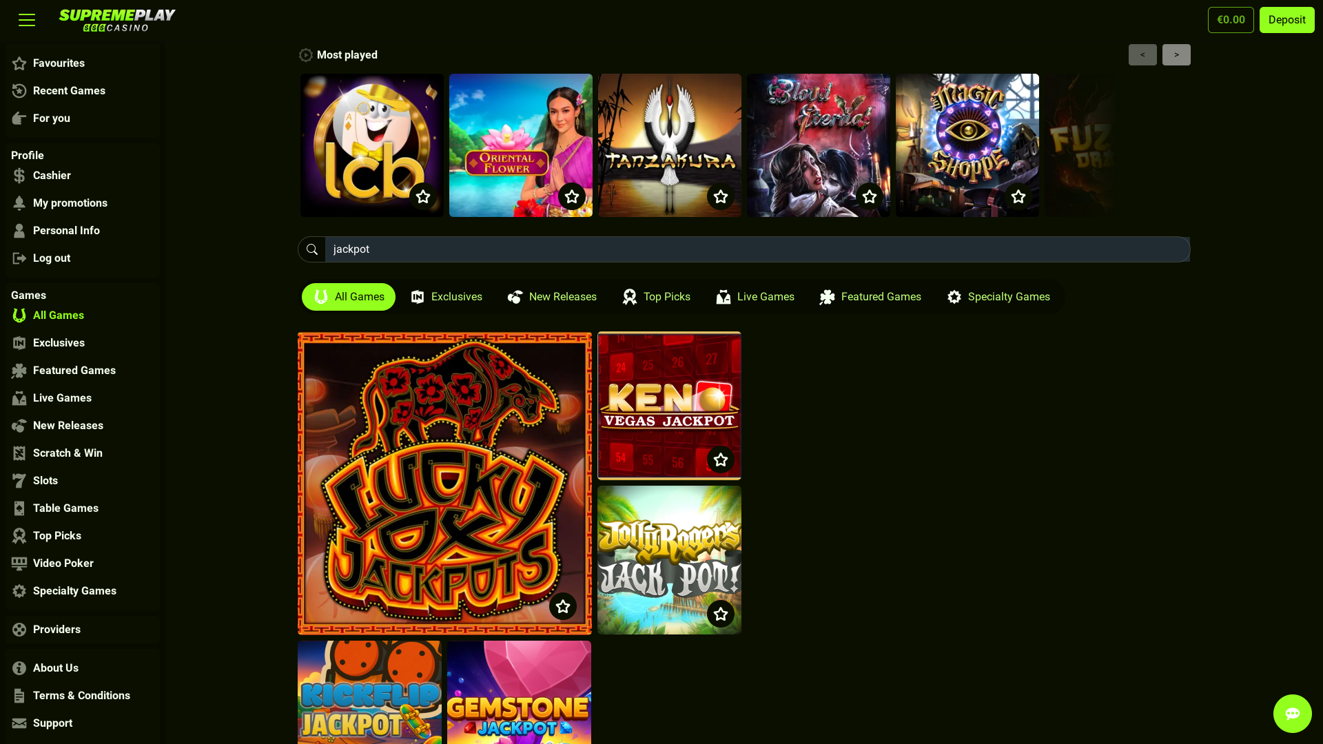 Jackpot de Casino Supreme Play sur ordinateur