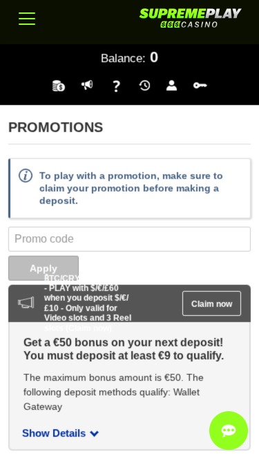 Promotions mobiles de Casino Supreme Play