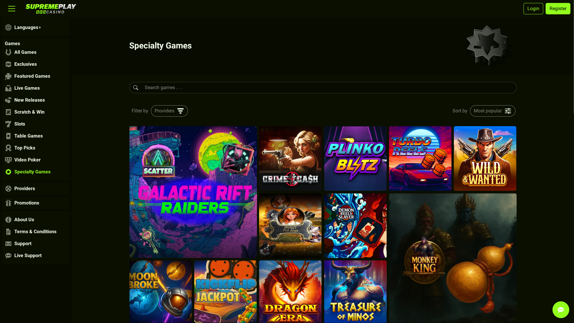 Juegos especiales de escritorio de Casino Supreme Play