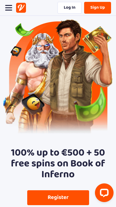 Page d’accueil mobile de Casino Vibes