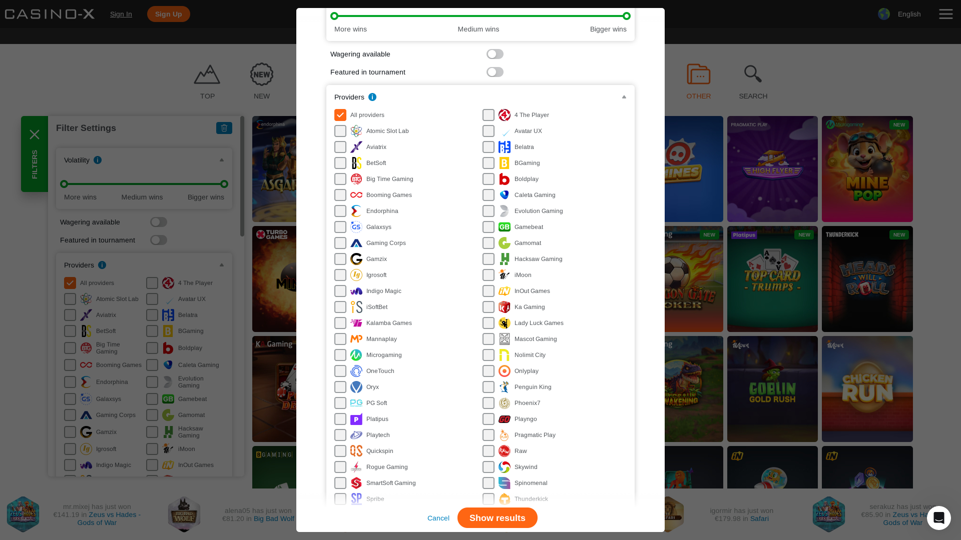 Casino X Desktop-Spielentwickler