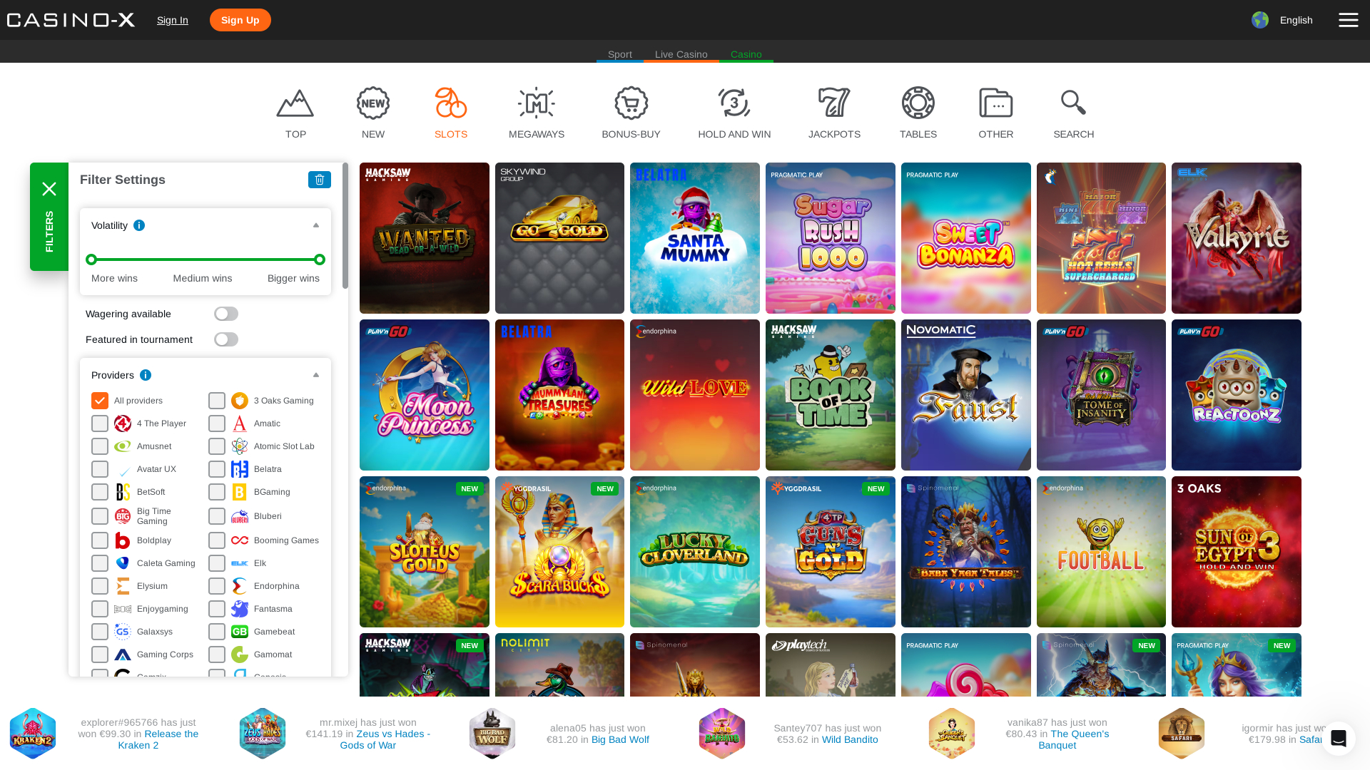 Casino X Desktop-Spiele