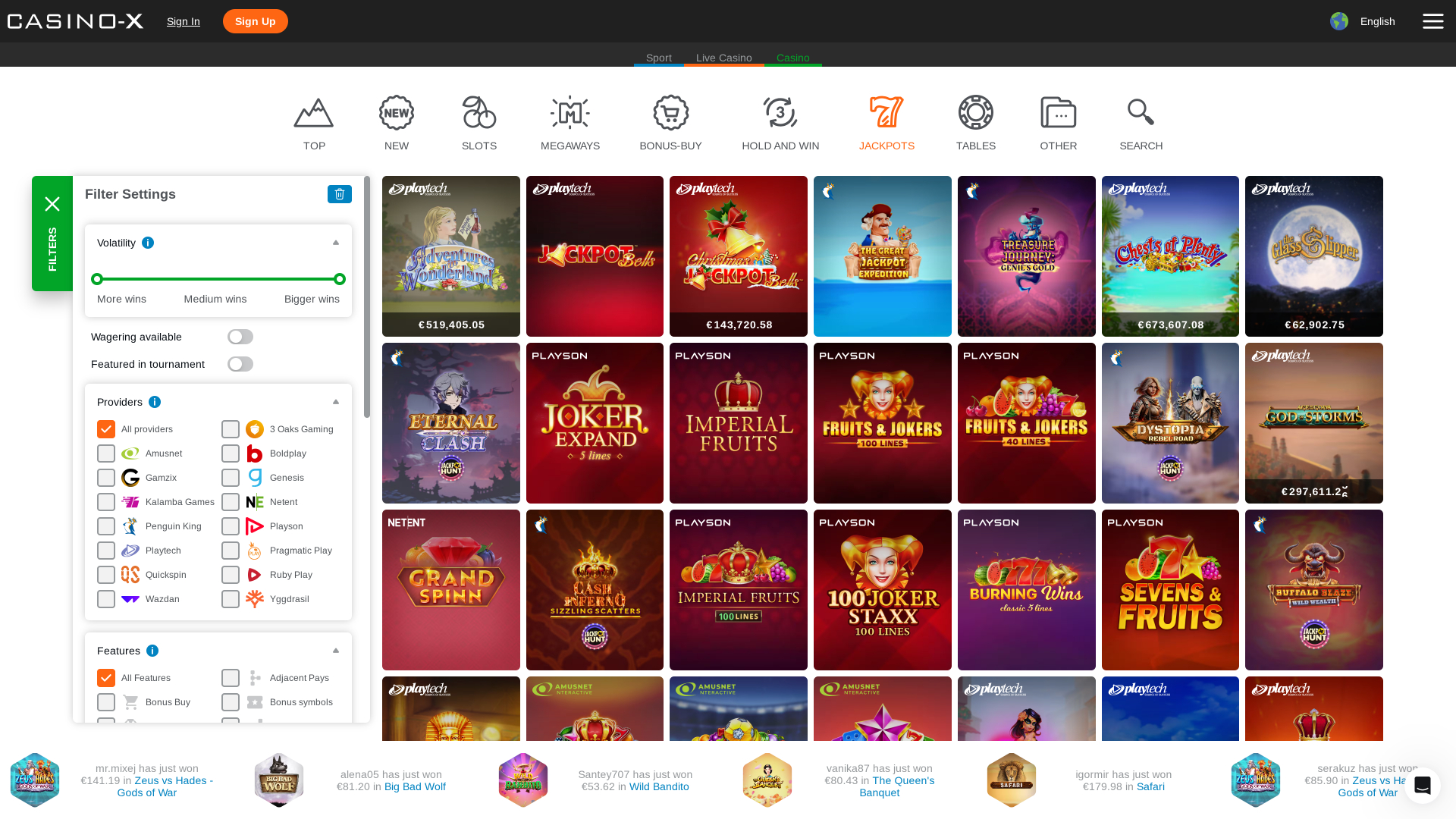 Casino X Desktop-Jackpot