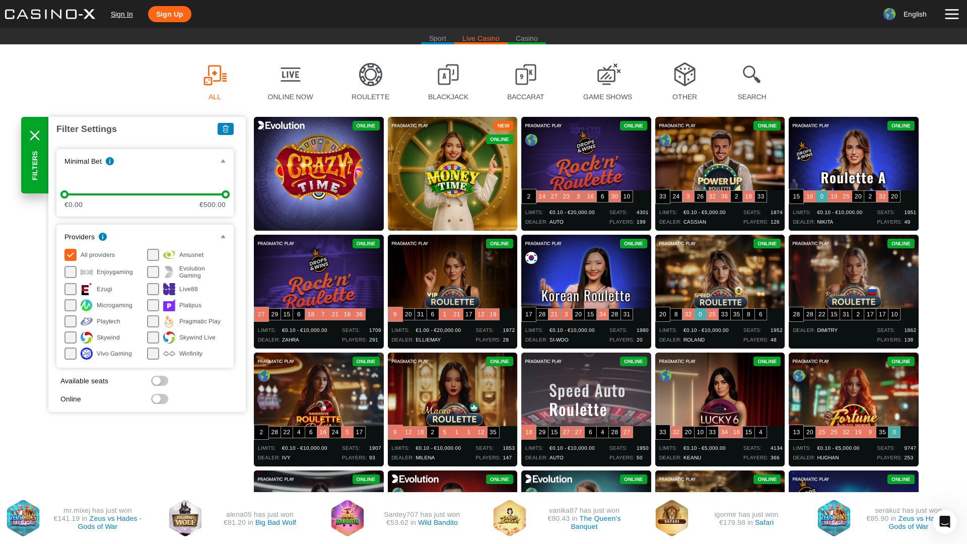 Casino X Desktop Live-Dealer