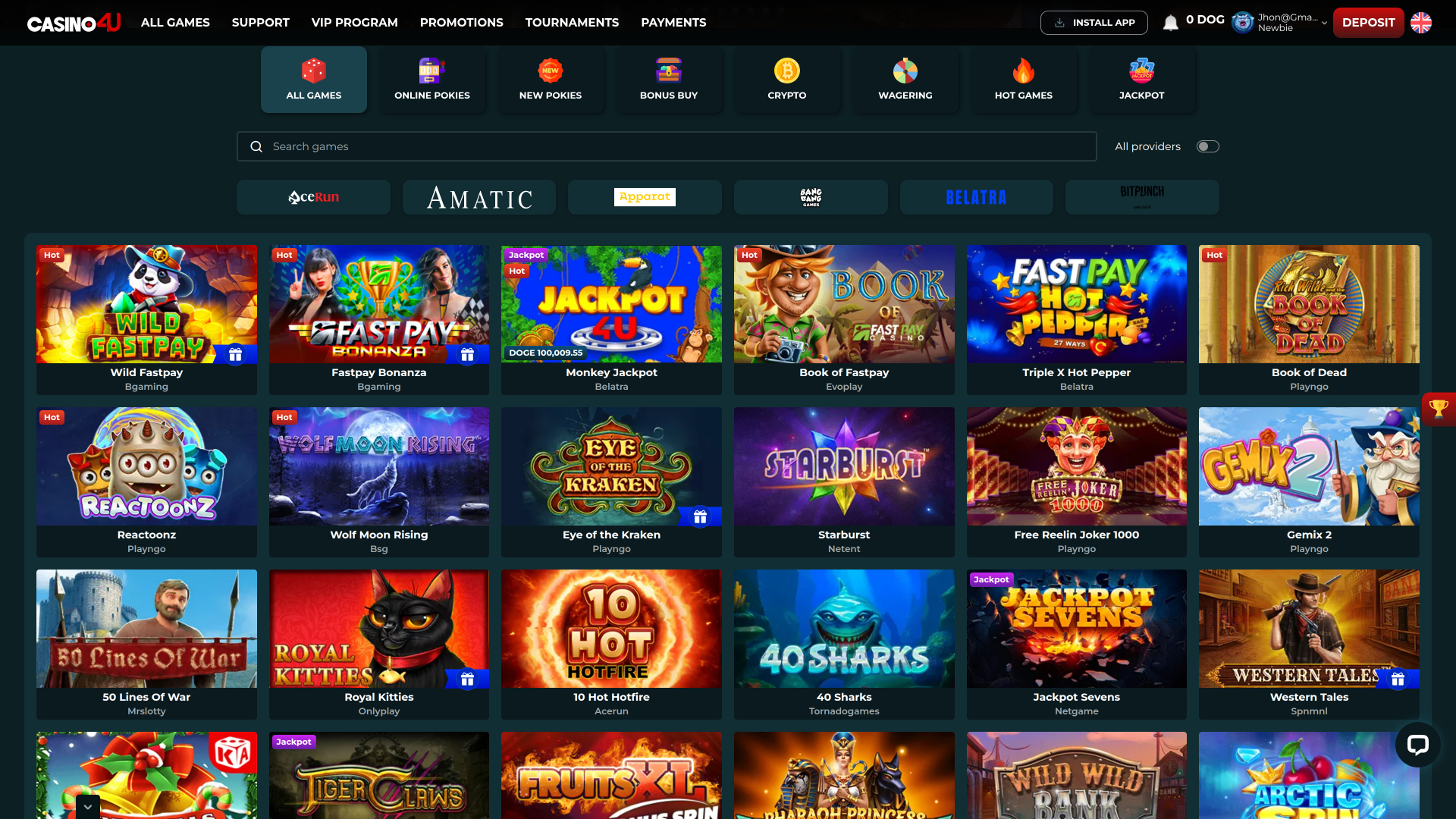 Juegos de Casino4U en escritorio