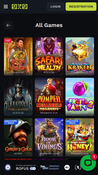 Jeux mobiles de Casino999