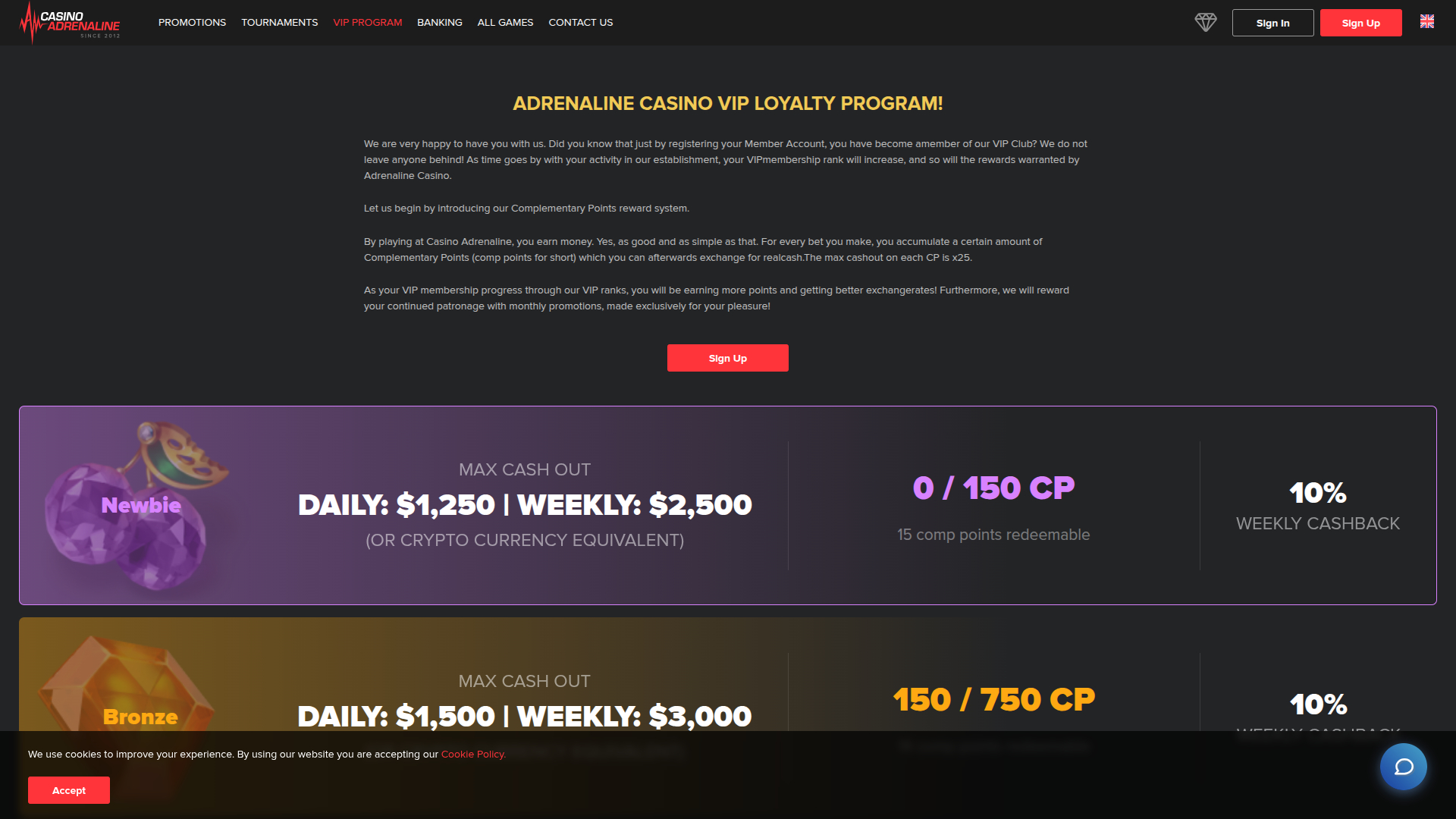 Casino Adrenaline Desktop VIP Program