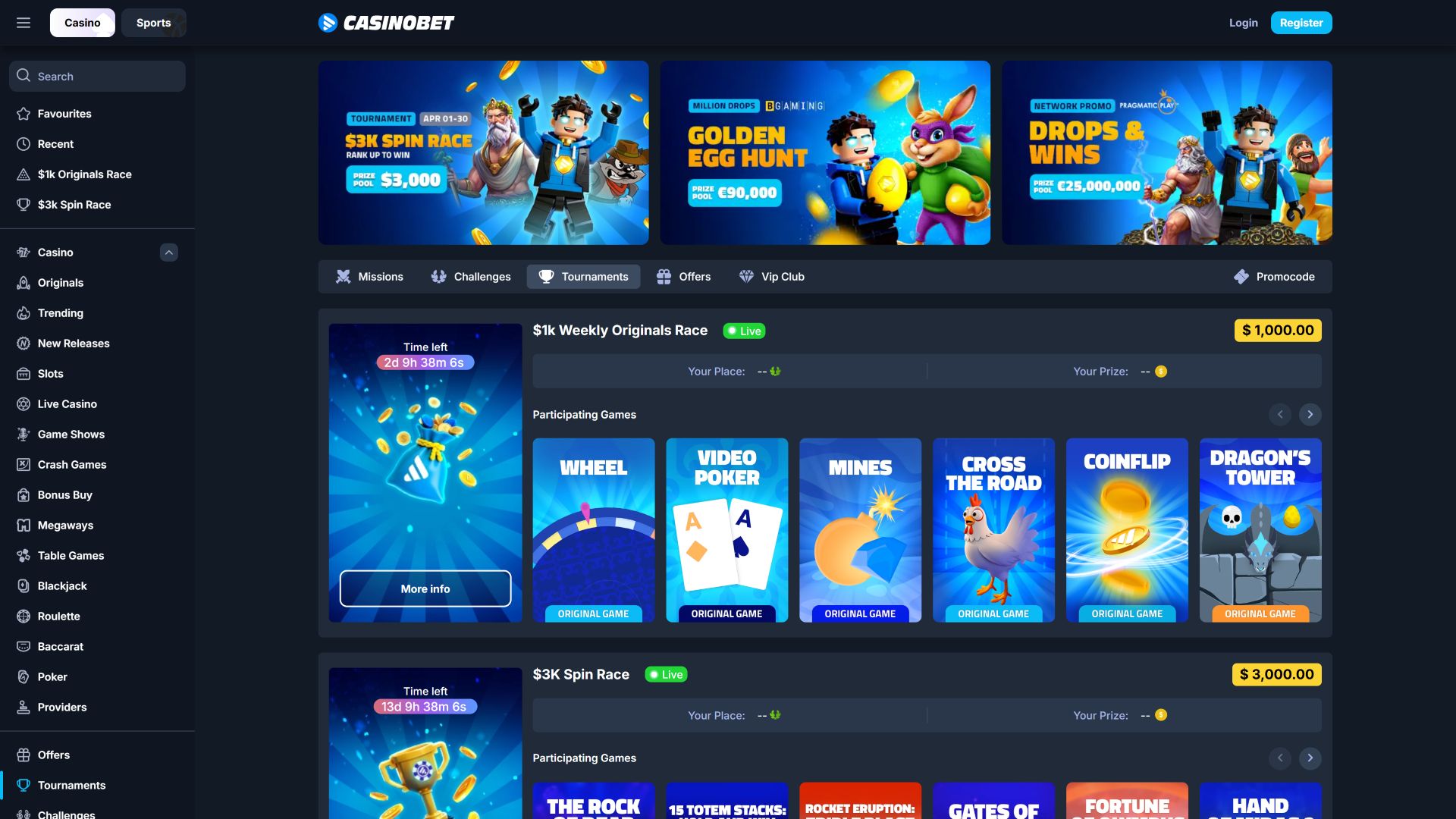 Турниры Casinobet для настольных компьютеров