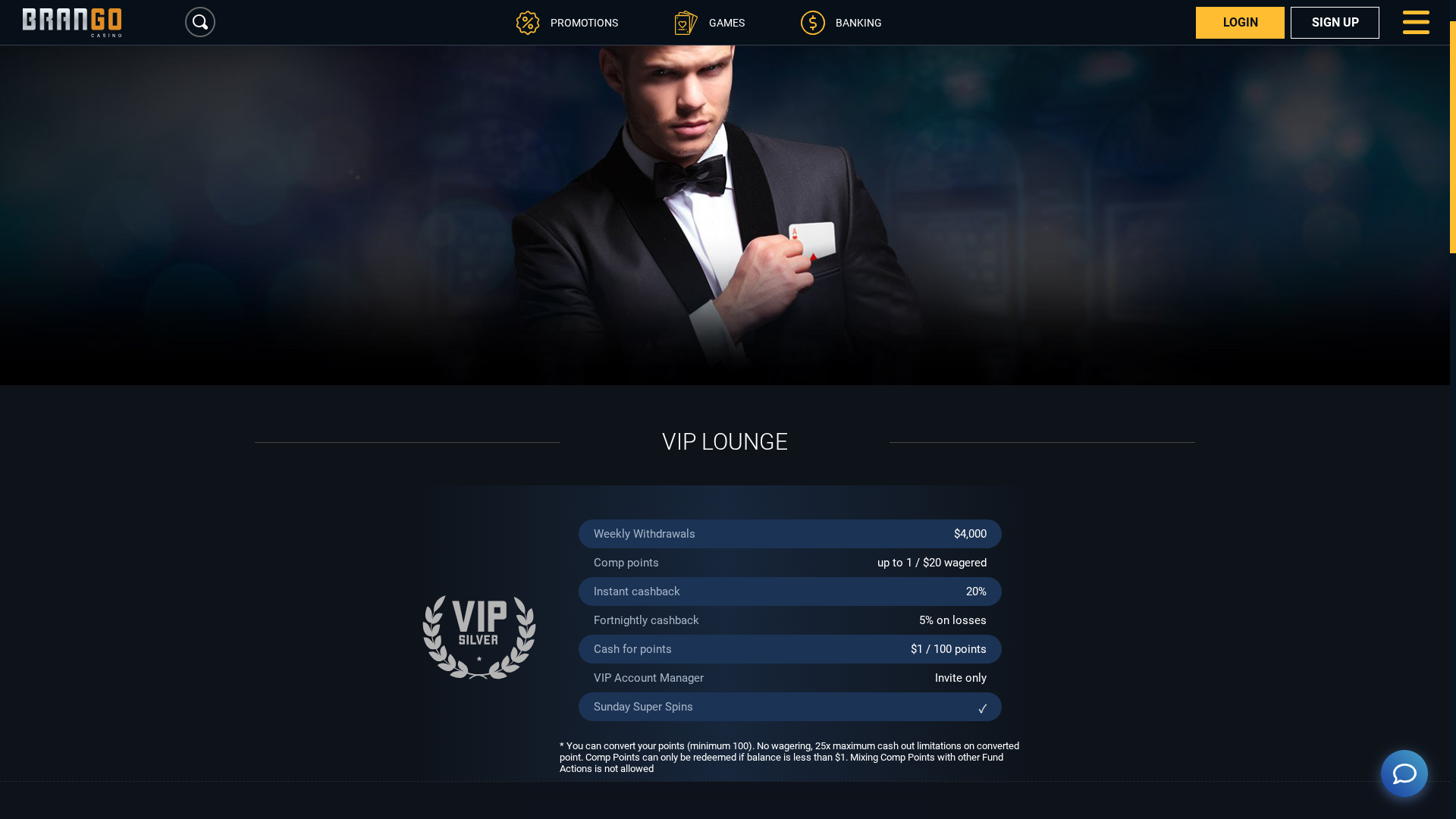Programa VIP de Casino Brango para escritorio