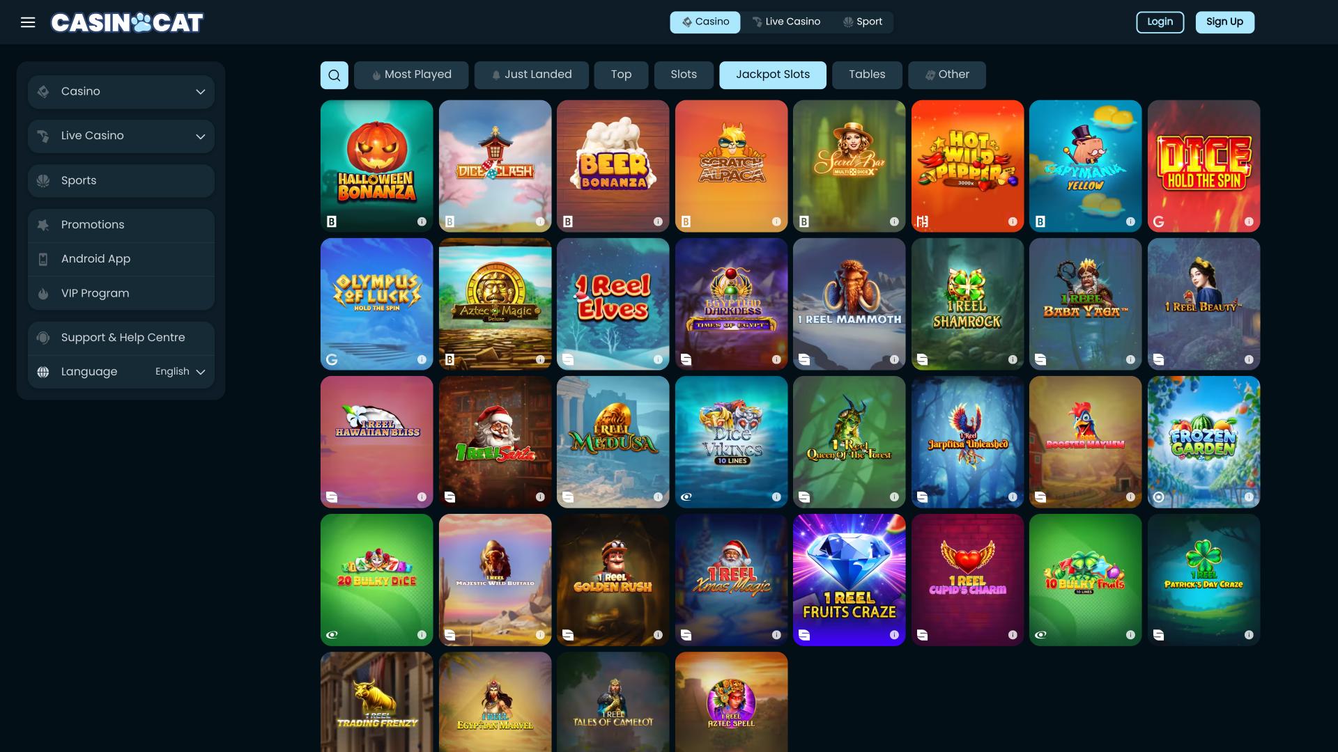 CasinoCat Jackpot-Seite