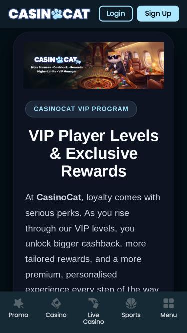 CasinoCat VIP-Mobilseite