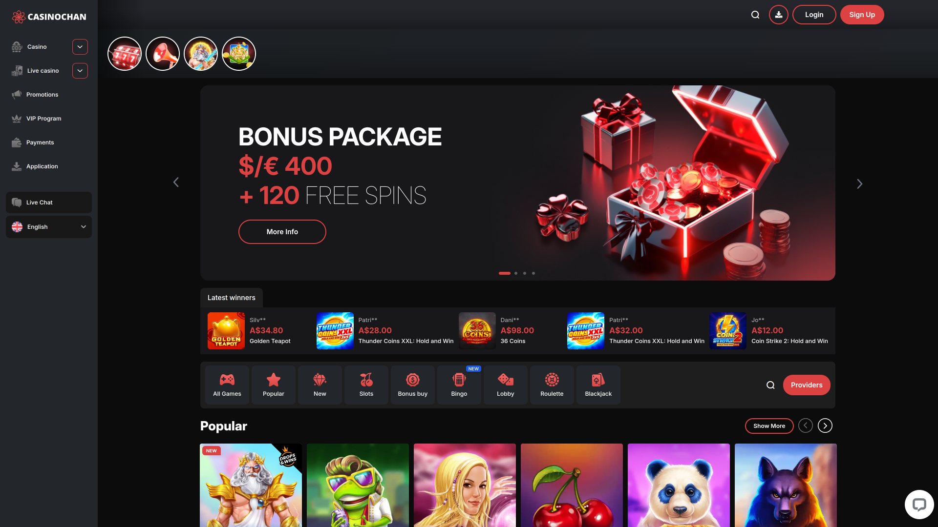 CasinoChan Casino Desktop-Startseite