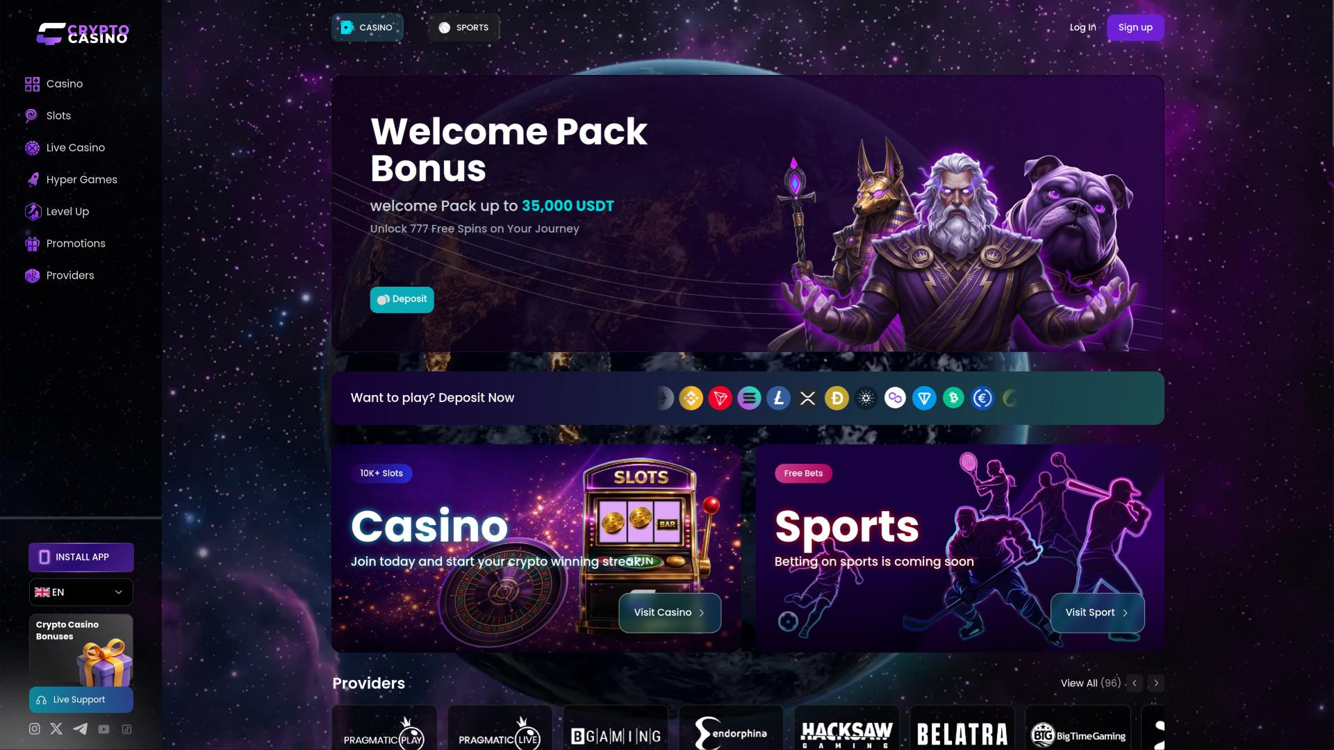 Главная страница CasinoCrypto.io