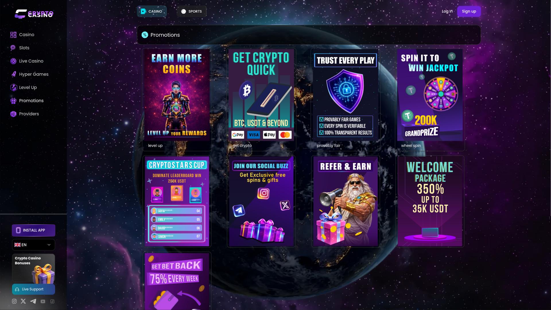 Страница акций CasinoCrypto.io