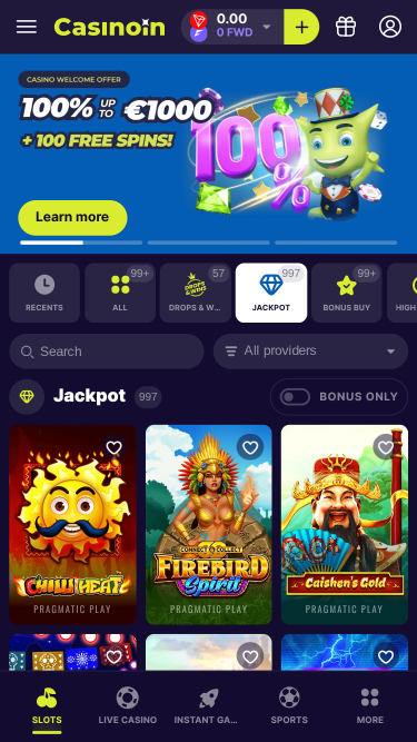 Jackpot mobile de Casinoin