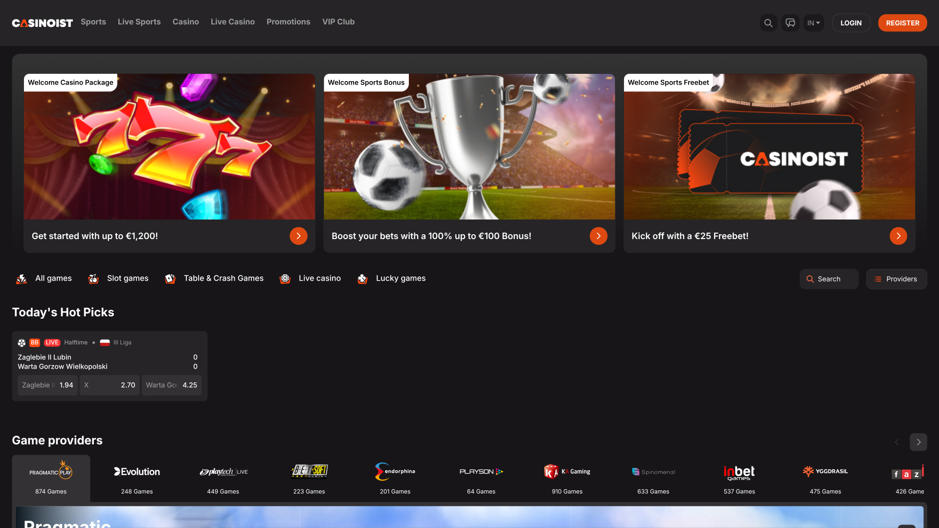 Page d'accueil de Casinoist