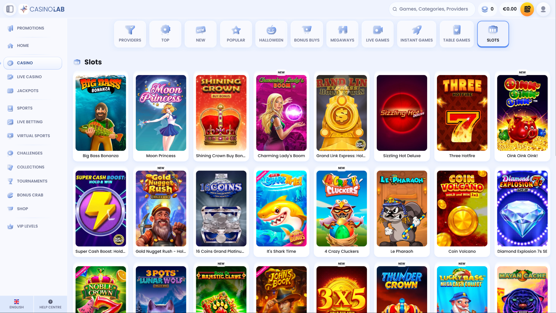 Pagina iniziale di CasinoLab su desktop