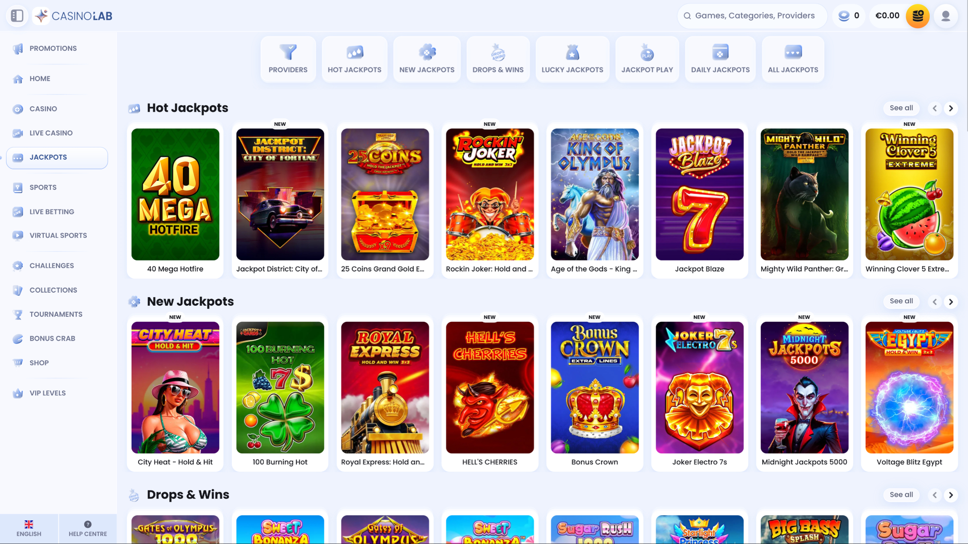 Jackpot di CasinoLab su desktop