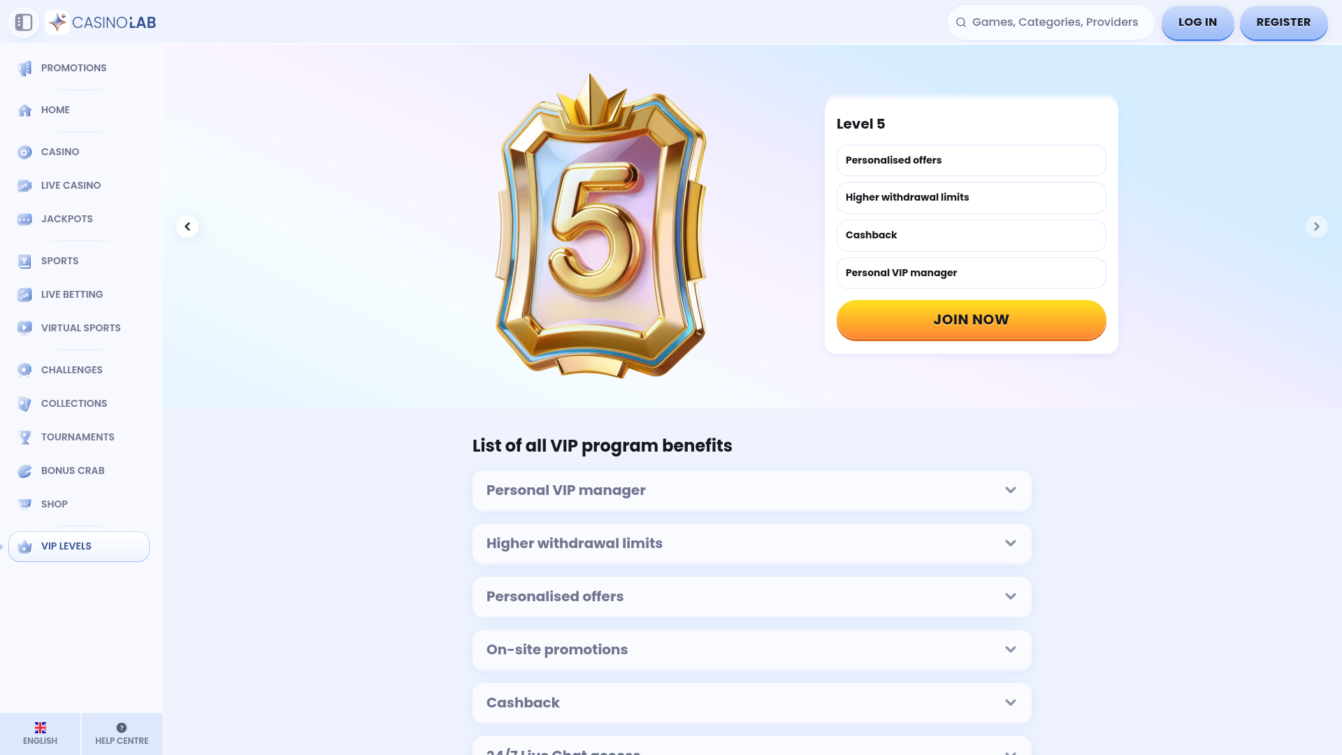 Programma VIP per desktop del casinò CasinoLab