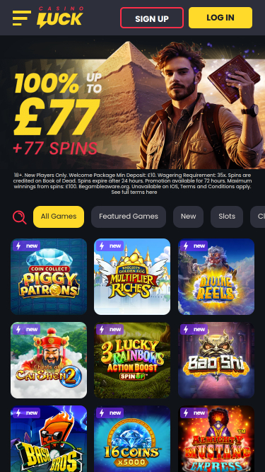 CasinoLuck Homepage Mobile
