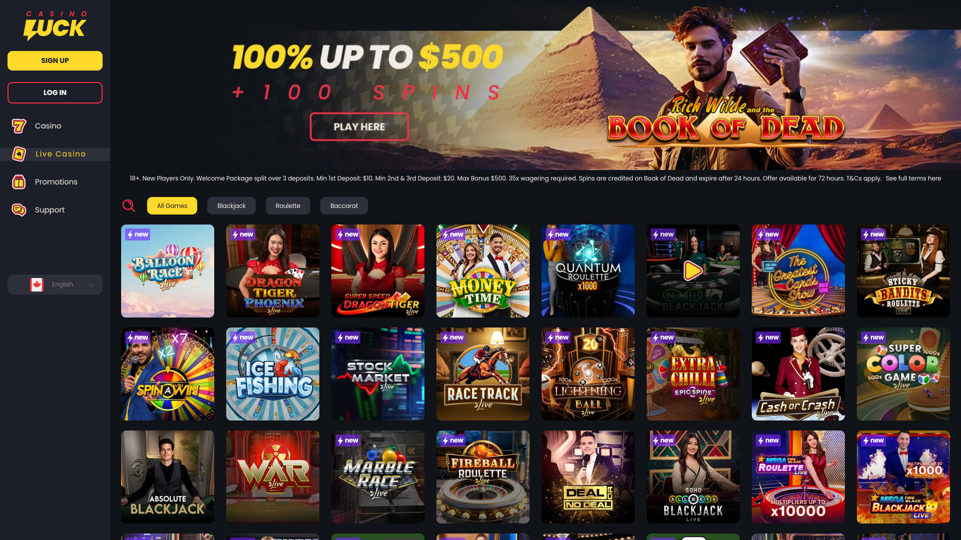 CasinoLuck Live Dealer Desktop