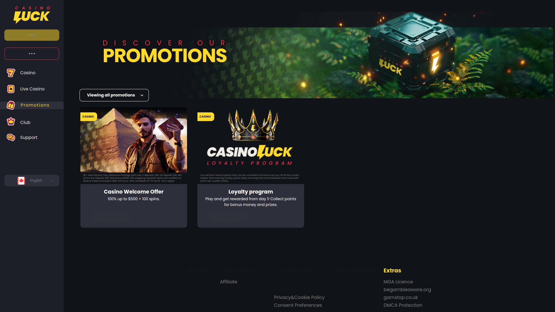 CasinoLuck Promotions Desktop