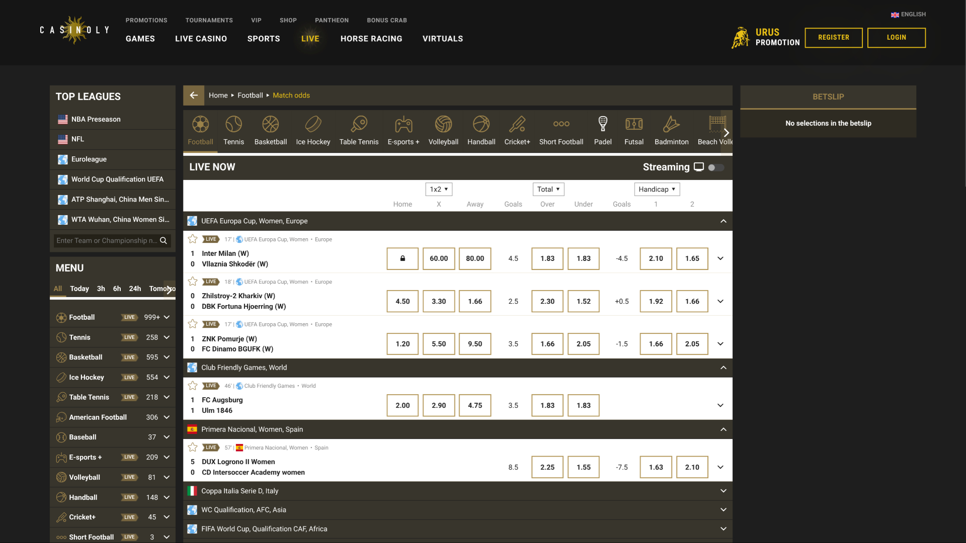 Casinoly Casino Live Sports Desktop