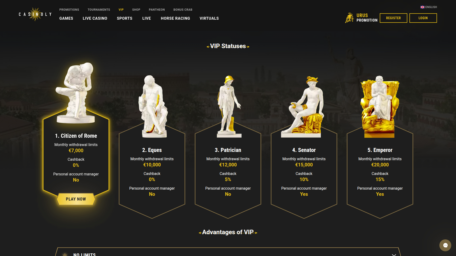 Casinoly Casino Desktop VIP Program