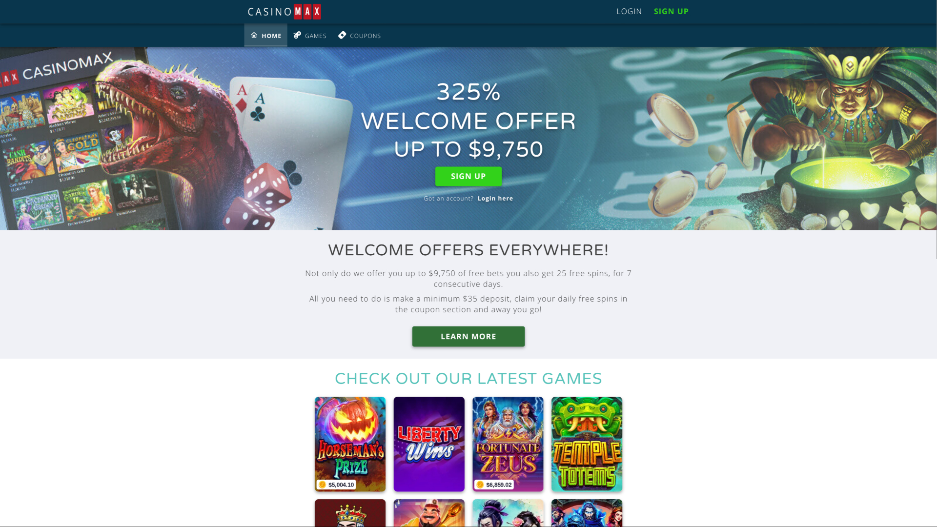 CasinoMax Homepage Desktop